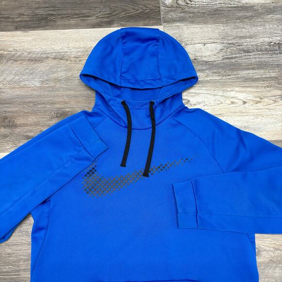 Nike Sportswear Blue Black Mens M Big Center Swoosh Funnel Neck Dri‎ Fit Hoodie - Picture 1 of 11